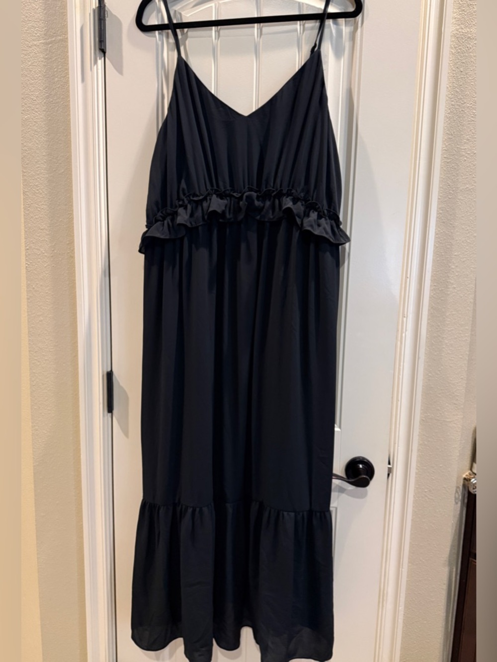a new day Black Tiered Maxi A-Line Spaghetti-Strap Ruffled Dress Womens L NWT